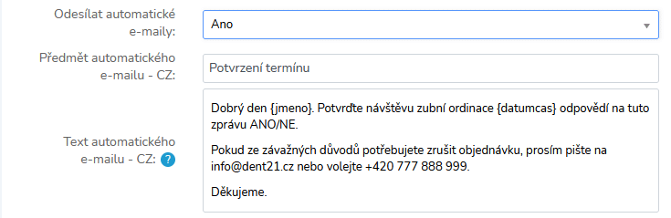 Dent21 - vzor potvrzovacího e-mailu