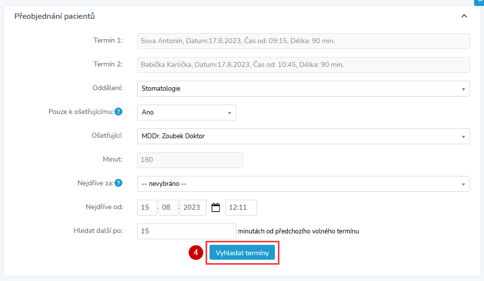 Dent21 - vyhledávací formulář