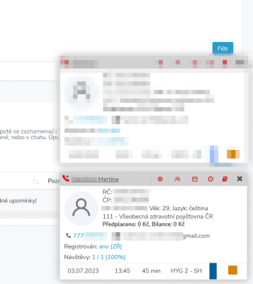 Dent21 - díky virtuální ústředně se v prohlížeči se zobrazí okno s informacemi o volajících